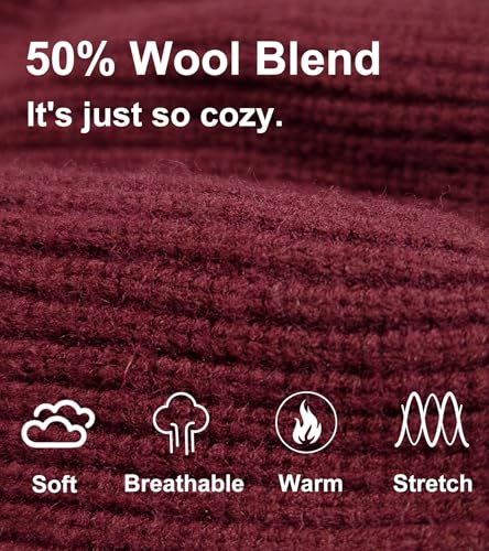 Wool Cuffed Beanie for Men Unisex Knit Watch Cap Thin Fisherman Beanies - color: Wine Red