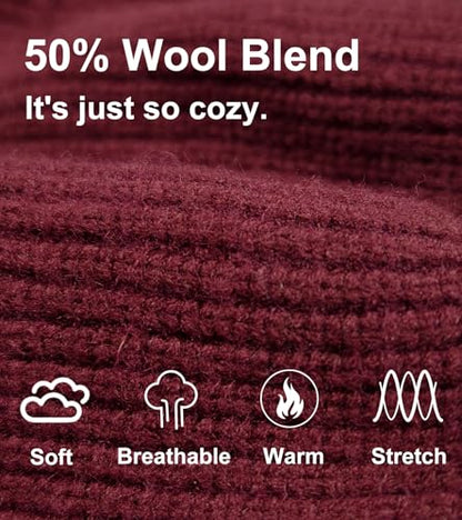 Wool Cuffed Beanie for Men Unisex Knit Watch Cap Thin Fisherman Beanies - color: Wine Red