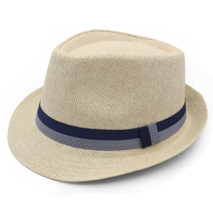 LIDHAY Short Brim Panama Hat Straw Fedora Hats for Men Women Summer Derby Trilby Hats Beach Sun Hat - color: Beige