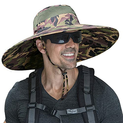 HUAMULAN Men Women 6" Wide Brim Sun Protection Hat Summer Fishing Hats - color: B7-camouflage-2