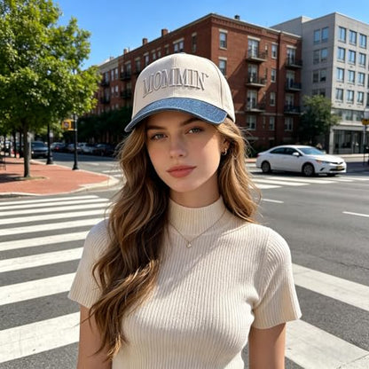 Womens Trucker Hat|Best Mom Ever Embroidery Adjustable Hat for Women from Daughter Son - color: Beige/Cowboy