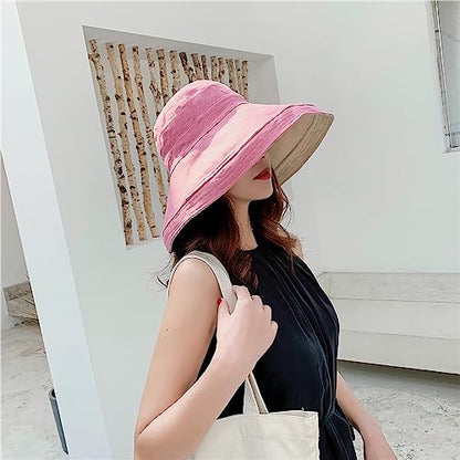 Women Wide Brim Sun Hats Metal Wired Edge Summer UV Protection Beach Fishing Hat for Hiking Garden Travel Chin Strap - color: Lant001-pink, size: One Size