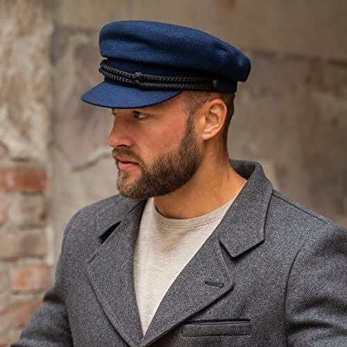 Sterkowski "Maciejówka Model 3" Fisherman Style Fiddler Cap | Wool Fiddler Cap for Men and Women | Warm Wool Captain Cap - color: Navy Blue, size: 7