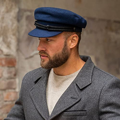 Sterkowski "Maciejówka Model 3" Fisherman Style Fiddler Cap | Wool Fiddler Cap for Men and Women | Warm Wool Captain Cap - color: Navy Blue, size: 7