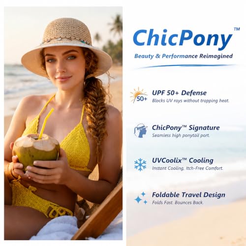 TOP-EX Ponytail Cooling Beach Straw Sun Hat Women UV Natural L