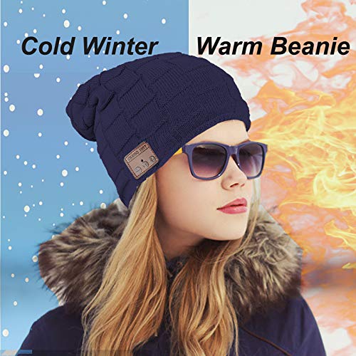 Wireless Music Hat Beanie for Men Women Wireless Headset Headphones Music Audio Boys Girls Winter Cap with Speaker Mic Hands Free Outdoor Sport Stereo Earphone Earpieces Navy Blue - color: Navy Blue