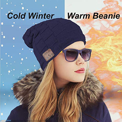 Wireless Music Hat Beanie for Men Women Wireless Headset Headphones Music Audio Boys Girls Winter Cap with Speaker Mic Hands Free Outdoor Sport Stereo Earphone Earpieces Navy Blue - color: Navy Blue