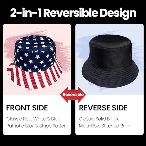 Wildarms Reversible Patriotic Bucket Hat Set with Temporary Tattoos - color: Star