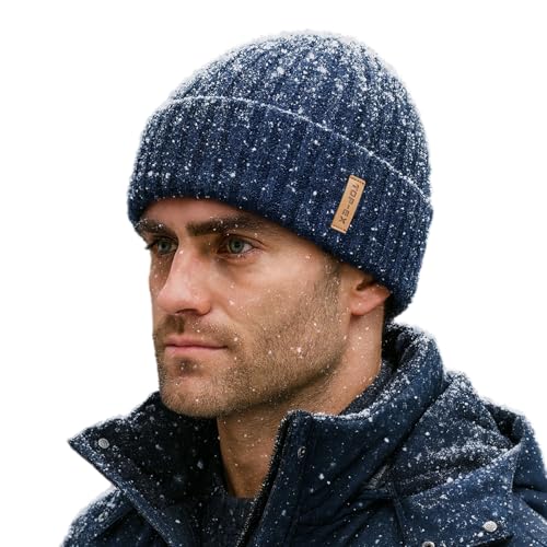 TOP-EX DryKnit™ Waterproof L/XL/XXL Winter Fleece Lined Beanie Hat for Men Women Warm Knit Watch Skull Cap Cold Weather - color: Navy(harbor), size: X-Large-XX-Large