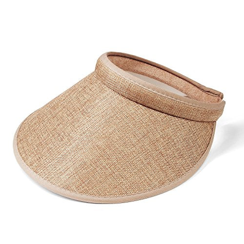 PRO.FASHION Women's Summer Sun UV Protection Visor Wide Brim Clip on Beach Pool Golf Cap Hat-Polyester - color: Khaki