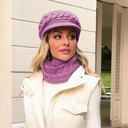 Loritta Womens Winter Beanie Hats, Thick Warm Beanie with Visor Brim - color: Purple