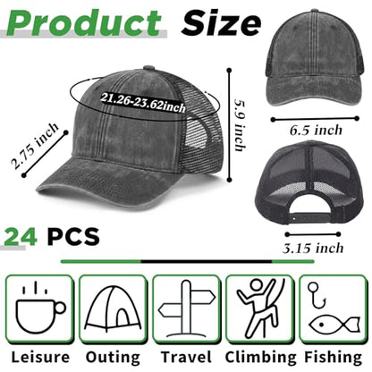Suhine 24 Pcs Blank Trucker Hat Bulk,Unisex Baseball Cap - color: Black Blue Red