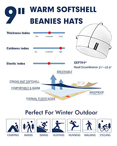 EMPIRELION Softshell Winter Fleece Lined Beanie Hats, 9" Running Skull Cap Thermal Tactical Watch Cap Men Women - color: Black
