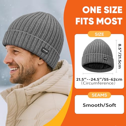 Winter Beanie Merino Wool Fleece Lined for Men Women Soft Warm Knit Hat Ski Stocking Cuffed Cap - color: Grey