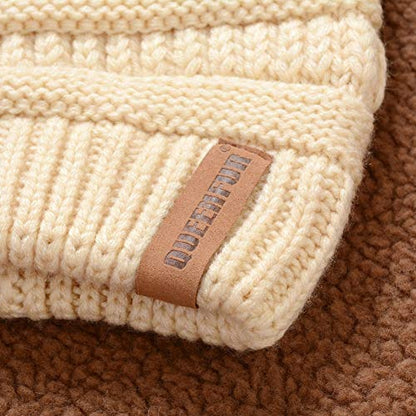 Women Knit Slouchy Beanie Chunky Baggy Hat with Faux Fur Pompom Winter Soft Warm Ski Cap - color: D7-rust