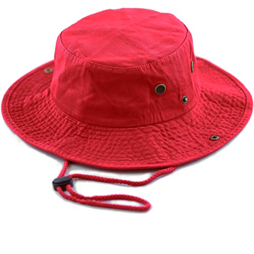 The Hat Depot Cotton Stone-Washed Safari Wide Brim Foldable Double-Sided Sun Boonie Bucket Hat - color: 2. Cotton - Red, size: Small-Medium