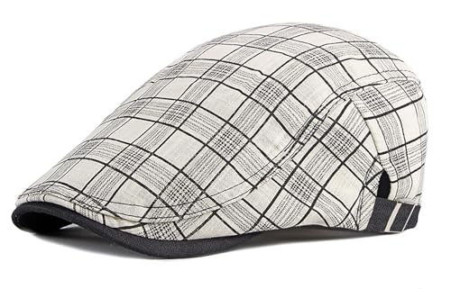 DIYDECAL Plaid Newsboy Hats Retro Flat Cap Gatsby Cabbie Driving Hat for Mens Womens - color: Beige