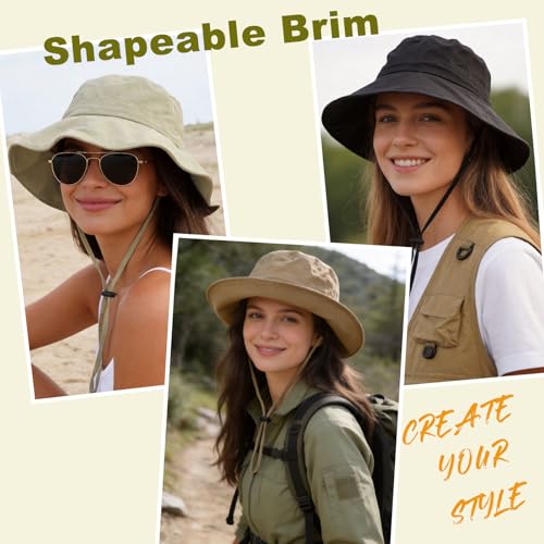 Waterproof Bucket Hat Hiking Hat for Women, Wide Brim Rain Hat UV Protection Sun Hat Packable Boonie Hat for Fishing Beach - color: Khaki