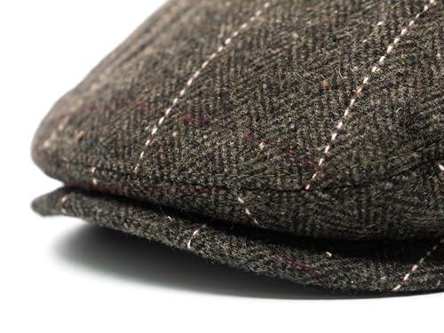 Men's Classic Patchwork Herringbone Checker Plaid Newsboy Ivy Hat Flat Cap - color: Brown Plaid, size: Large-X-Large