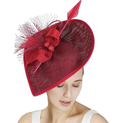 GIBZ Women's Wide Brim Fascinator Elegant Tea Party Headband - color: Burgundy