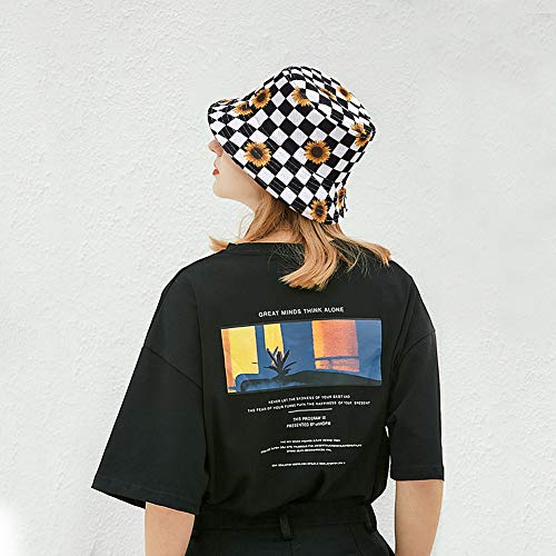 Unisex Bucket Hat Summer UPF 50+ Sun Protection Outdoor Beach Fishing Travel Hiking Hat - color: Checkered/Sunflower Pattern