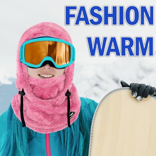 Ski Mask Balaclava Wind-Resistant Winter Face Mask for Women/Men Adjustable Warm Hood Cover Hat Cap Scarf - color: Rose Pink