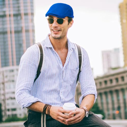Xinveen Men's Mesh Cap Breathable Summer Newsboy Hat Adjustable Beret Ivy Cap Irish Cabbie Driving Hunting Hats - color: Royal Blue