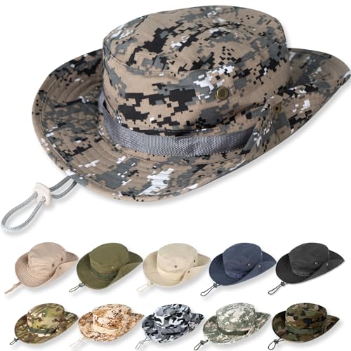 Sun Hats for Men Women Bucket Hat UPF 50+ Boonie Fishing Safari Hat - color: Gray Digital
