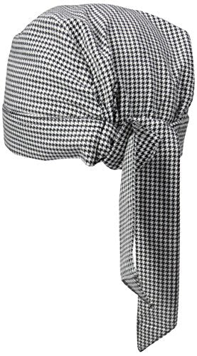Uncommon Threads Elastic Back Skull Cap Chef Hat with Ties - color: Houndstooth