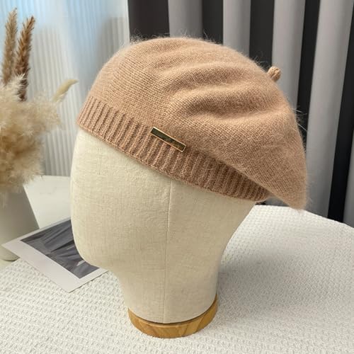 Yanmucy Beret Hat Women Girl, Fluffy Knitted French Beret Warm Classic Beanie Hats Cap for Ladies Men Winter Autumn - color: Khaki