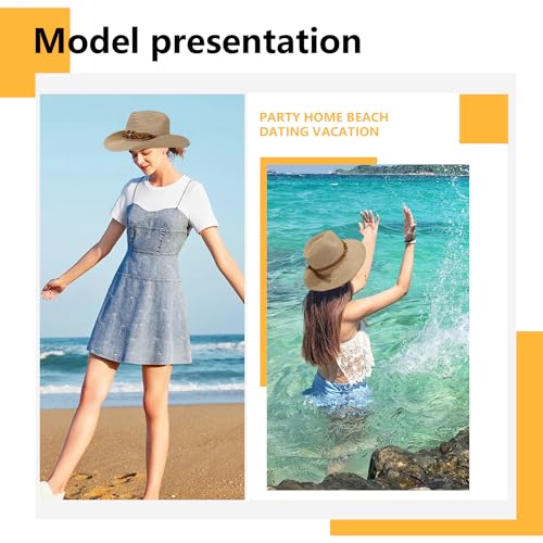 Women/Men Straw Cowboy Hat Wide Brim Sun Beach Cowgirl Hat Summer Western Cowboy for Travel Outdoor Family - color: Khaki W