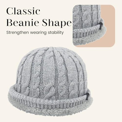 Winter Warm Beanie Hat for Women Men, Thick Cable Knit Cuffed Beanie - color: Grey