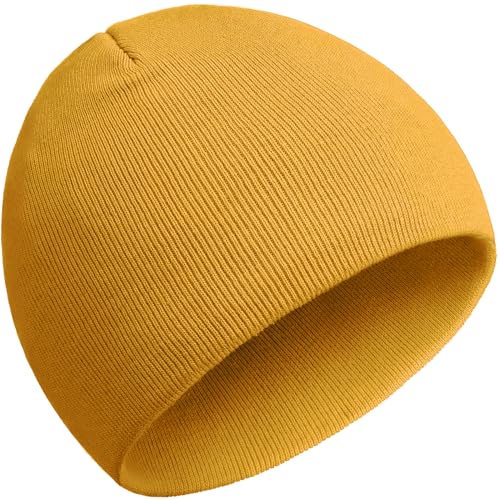ROYBENS 100% Cotton No Cuff Beanie Hat Men Women, Fisherman Skull Cap - color: Yellow