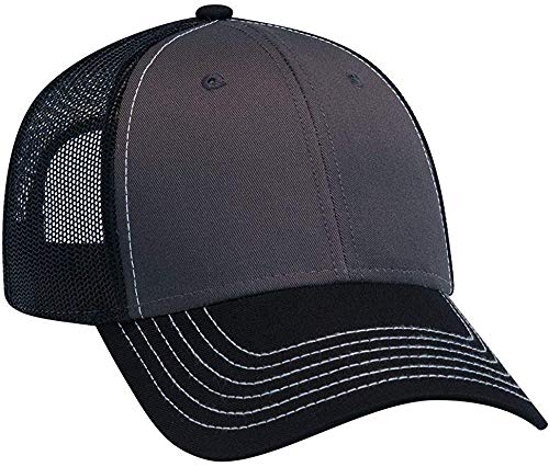 Ashen Fane 6 Panel Low Profile Contrast Vertical Mesh Back Snapback Hat - color: Blk/Ch.gry/Blk