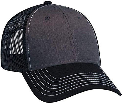 Ashen Fane 6 Panel Low Profile Contrast Vertical Mesh Back Snapback Hat - color: Blk/Ch.gry/Blk