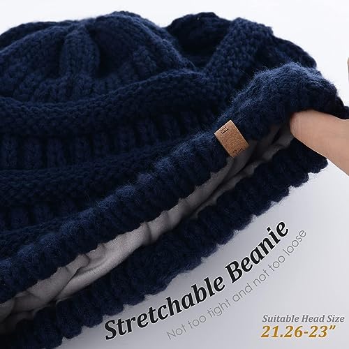 FURTALK Winter Hats for Women Fleece Lined Knit Beanie Hats Slouchy Warm Beanies Ski Skull Cap - color: Navy Blue