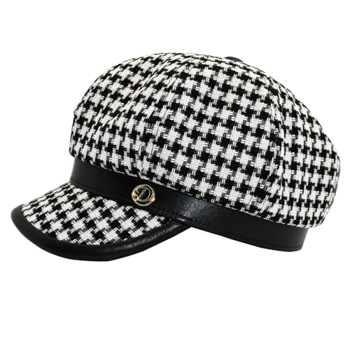 Womens Newsboy Cap French Fashion Hats Summer Cabbie Baker Boy Hat for Fall Beret Cap - color: T1-houndstooth-black