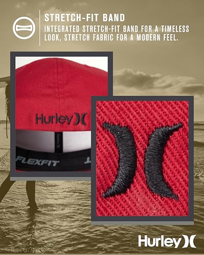 Hurley Mens Curved Brim Flexfit Baseball Cap - color: Gym Red, size: Large-X-Large