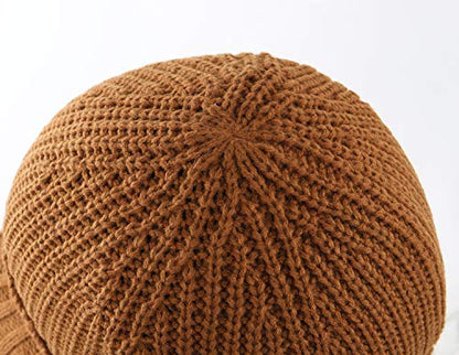 Home Prefer Men's Winter Hat Thick Knit Beanie Cap with Visor Newsboy Beanie Hat - color: Brown