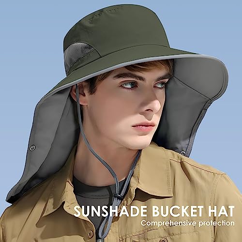Outdoor Sun Hat Detachable Neck Face Flap UPF 50+UV Protection Visor Fishing Hats with Neck Flap for Men & Women - color: Green