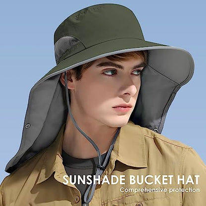 Outdoor Sun Hat Detachable Neck Face Flap UPF 50+UV Protection Visor Fishing Hats with Neck Flap for Men & Women - color: Green