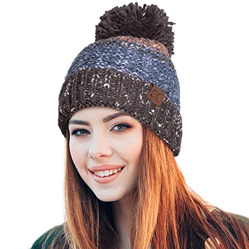 C.C Exclusives Women's Winter Seed Stitched Confetti Pom Beanie Hat (HAT-1816)(HAT-2214)(HAT-2085)(HAT-3841) - color: Grey Denim