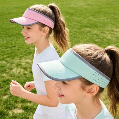 Kids Sun Visor Hats for Girls Boys Reflective Sports Hats Summer Beach Running Tennis Golf Caps Age 8-14 - color: Reflective Strip-pink 01