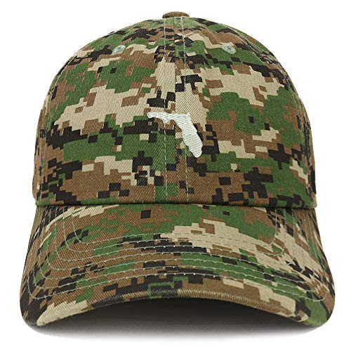 Trendy Apparel Shop Florida State Map Embroidered Soft Crown 100% Brushed Cotton Cap - color: Digital Green Camo