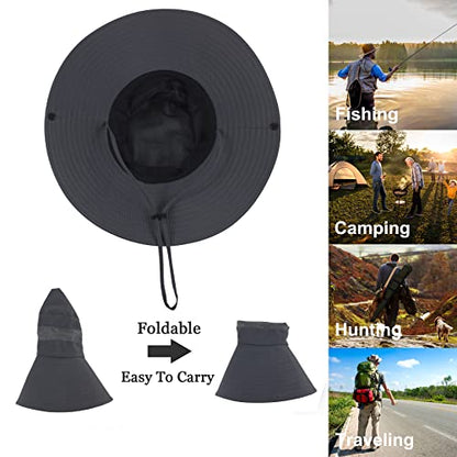 Muryobao Men's Boonie Hat UPF 50+ Summer Sun Hat UV Protection Wide Brim Waterproof Bucket Hat for Beach Fishing Cap - color: Gray