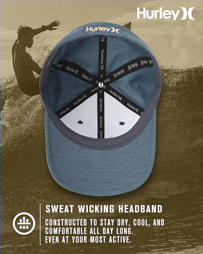 Hurley Mens Baseball Cap Curved Brim Moisture Wicking Flexfit Fitted Hats - color: Spruce Fog, size: Small-Medium