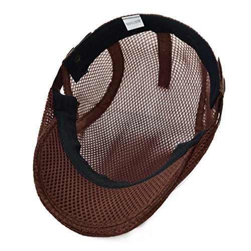 VOBOOM Men Mesh Newsboy Flat Cap Ivy Cabbie Newsboy Cap - color: Coffee