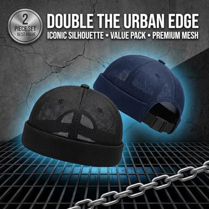 2 Pack Men's Breathable Brimless Hat Summer Style Mesh Tang Ultra Cooling Skull Adjustable Hip-Hop Cap Docker Beanie - color: White+dark Gray