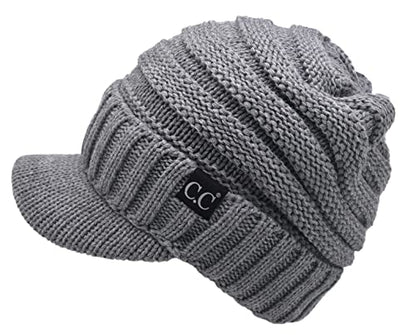 C.C Trendy Warm Oversized Chunky Soft Oversized Ribbed Slouchy Knit Hat with Visor Brim - color: Light Melange Grey