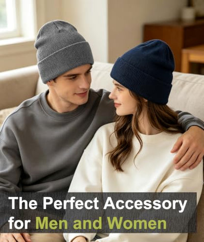 IYEBRAO 2-Pack Unisex Cuffed Beanie Hat for Men Women Skull Knit Cap - color: Dark Grey&navy Blue 2pcs